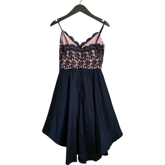 ❄️3/$15❄️ B. Darlin Formal Dress in Navy and Pink with Lace in High Low - Picture 3 of 7